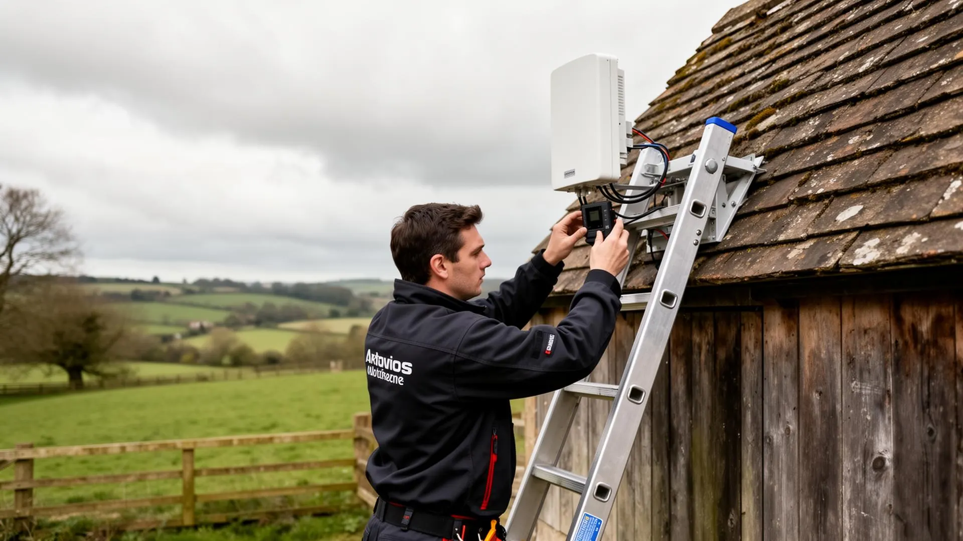 Wireless bridge installation on a barn