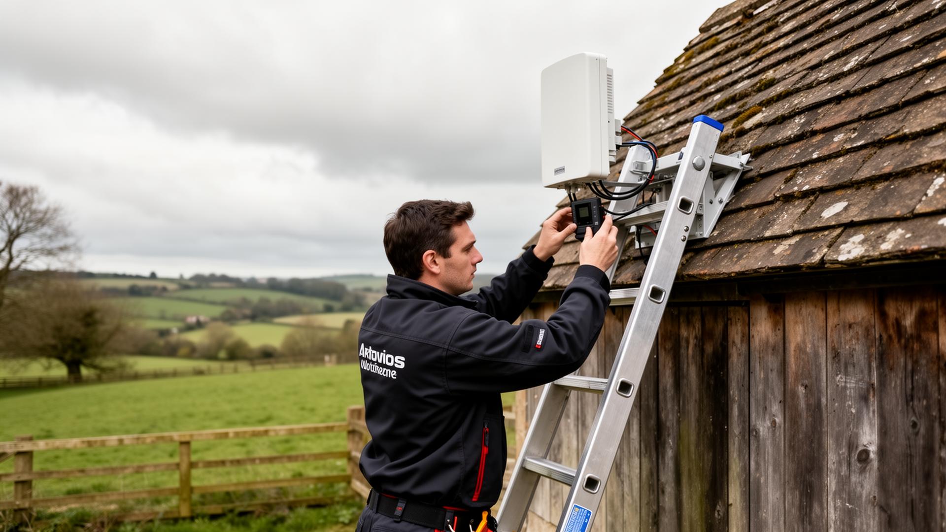 Wireless bridge installation on a barn