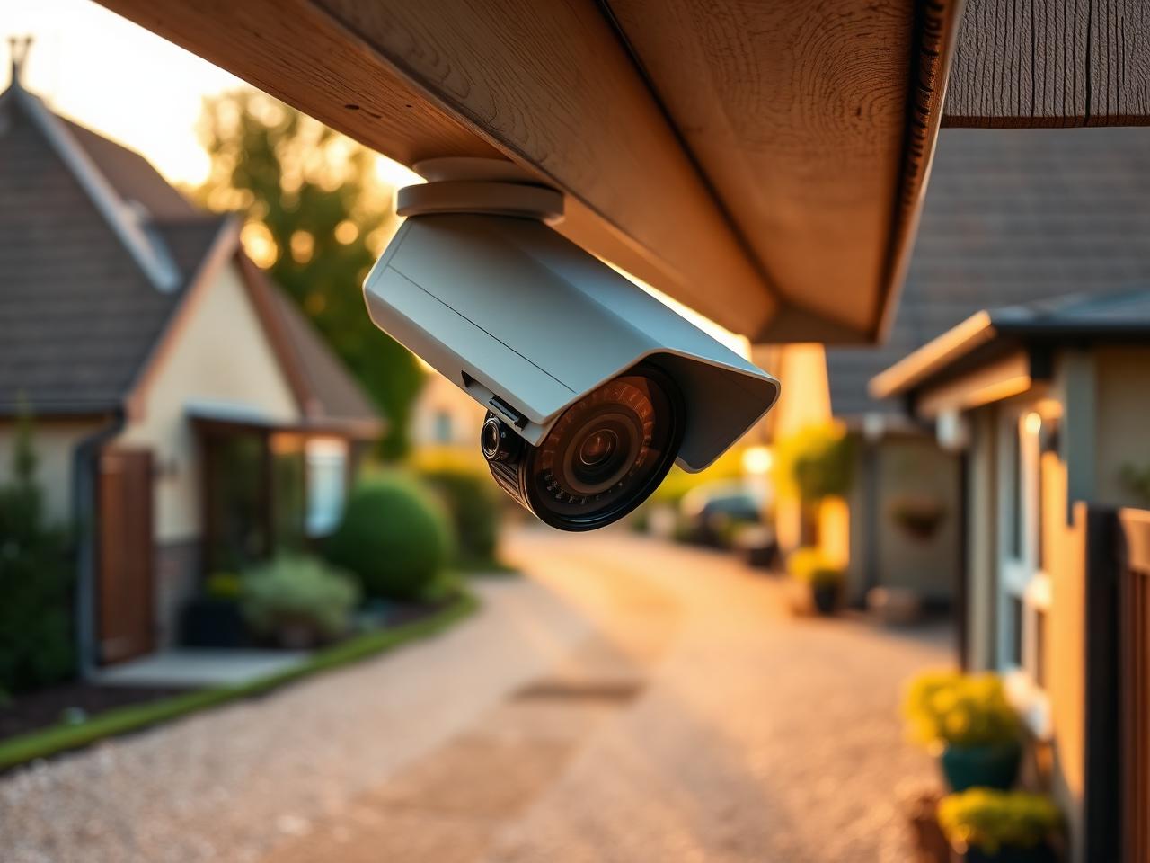 Outdoor CCTV camera on farmhouse eaves